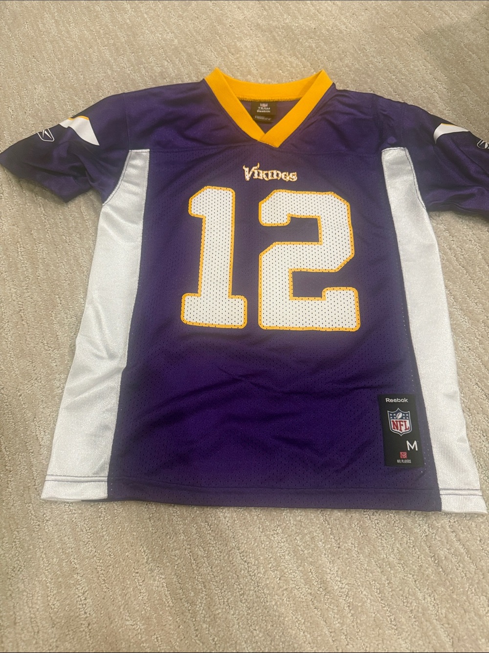 Reebok Purple and White Minnesota Vikings #12 Jersey with Gold Trim
